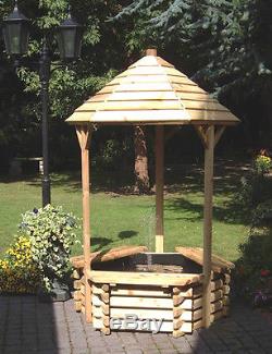 Garden Wishing Well Wooden Water Feature Fountain Pool- Pond With Pump & Liner
