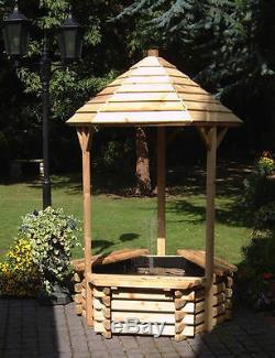 Garden Wishing Well Wooden Water Feature Fountain Pool- Pond With Pump & Liner