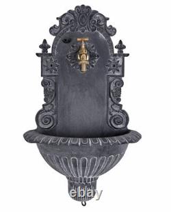 Garden decoration in antique style wall fountain with brass tap water dispenser