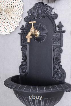 Garden decoration in antique style wall fountain with brass tap water dispenser