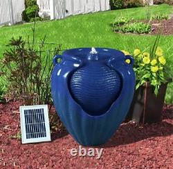 Gardenwize BLUE Outdoor Solar Ceramic Pot Urn Terracotta Water Fountain Feature