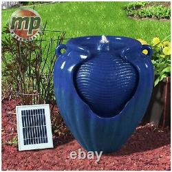 Gardenwize BLUE Outdoor Solar Ceramic Pot Urn Terracotta Water Fountain Feature