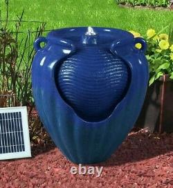 Gardenwize BLUE Outdoor Solar Ceramic Pot Urn Terracotta Water Fountain Feature