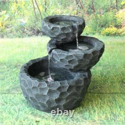 Gardenwize Garden Solar Powered 3 Layer Grey Stone Rocks Water Fountain SWGSL230