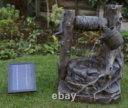 Gardenwize Outdoor Rustic Brick Well Solar Water Fountain Feature Battery Backup