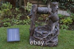 Gardenwize Outdoor Rustic Brick Well Solar Water Fountain Feature Battery Backup