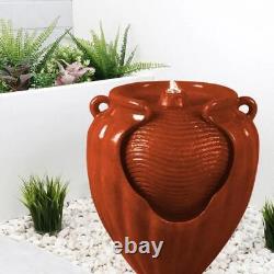 Gardenwize Red Garden Outdoor Solar Ceramic Terracotta Water Fountain Feature