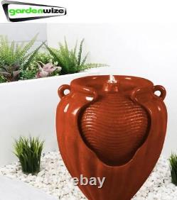 Gardenwize Red Garden Outdoor Solar Ceramic Terracotta Water Fountain Feature