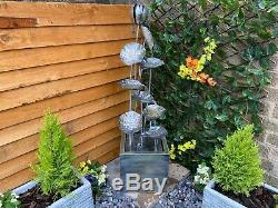 Grand Zinc Flower Contemporary Garden Water Feature, Outdoor Fountain