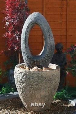 Granery Tub Eye Stone Water Fountain Feature Garden Ornament Solar Pump