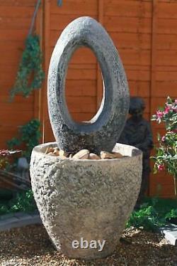 Granery Tub Eye Stone Water Fountain Feature Garden Ornament Solar Pump