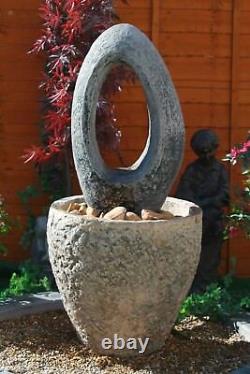 Granery Tub Eye Stone Water Fountain Feature Garden Ornament Solar Pump