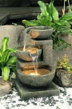 Granite Three Bowls Fountain Outdoor Garden Cascade Water Feature with Lights