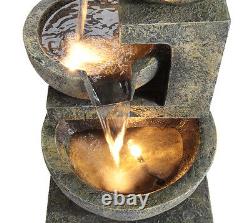 Granite Three Bowls Fountain Outdoor Garden Cascade Water Feature with Lights