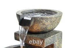 Granite Three Bowls Fountain Outdoor Garden Cascade Water Feature with Lights