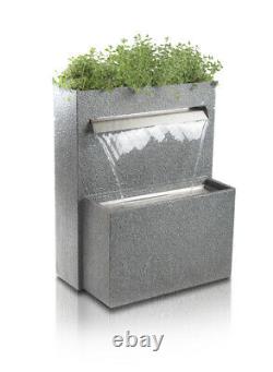 Granite Waterfall Planter Water Feature with Lights Plant Pot Fountain H89cm