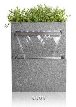 Granite Waterfall Planter Water Feature with Lights Plant Pot Fountain H89cm