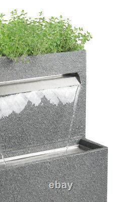 Granite Waterfall Planter Water Feature with Lights Plant Pot Fountain H89cm