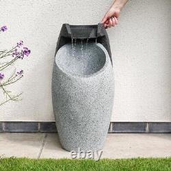 Grey LED Lit Oval Pouring Mains Powered Outdoor Water Fountain Feature Garden