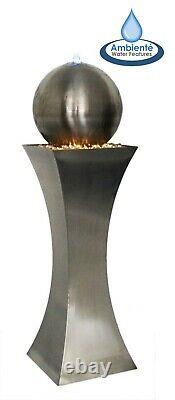 H118cm Water Feature Brushed Hourglass and Sphere Fountain with Lights