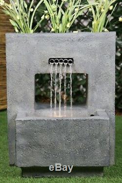 HYDE Garden Water Feature Fountain Planter Quality Stone Finish LED Light H46cm