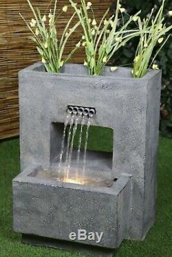 HYDE Garden Water Feature Fountain Planter Quality Stone Finish LED Light H46cm