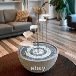 HYDRIA Large 45cm White Leaf Cascade Indoor Outdoor Water Feature, Battery Powe