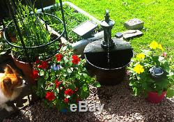 Hand Pump Barrel Water Feature Fountain Solar Powered Rustic Rural Effect Garden