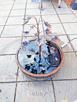Handmade Copper Tree Garden Fountain with Oak Barrel Stand -Outdoor Water Featu