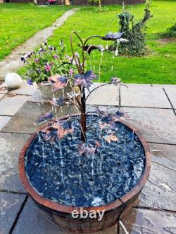 Handmade Copper Tree Garden Fountain with Oak Barrel Stand -Outdoor Water Featu