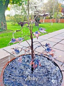 Handmade Copper Tree Garden Fountain with Oak Barrel Stand -Outdoor Water Featu
