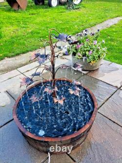 Handmade Copper Tree Garden Fountain with Oak Barrel Stand -Outdoor Water Featu