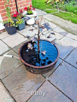 Handmade Copper Tree Garden Fountain with Oak Barrel Stand -Outdoor Water Featu
