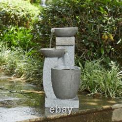 Harmonia 3 Tier Contemporary Garden Water Fountain in Grey 59cm