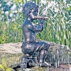 Heissner Pan Boy With Flute Garden Pond Water Feature Fountain Bronze Effect