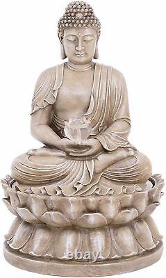 Hillvert Solar Water Fountain Garden Seated Buddha Figure LED Lighting