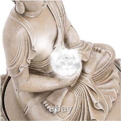 Hillvert Solar Water Fountain Garden Seated Buddha Figure LED Lighting