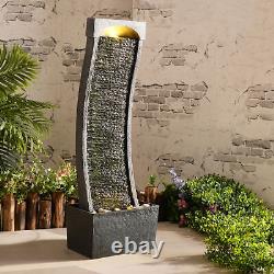 Home Garden Water Fountain Feature with Lights Outdoor Curved Waterfall