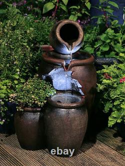 Honey Pot Cascading Jugs Fountain Garden Planter Water Feature with LED Lights