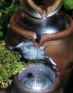 Honey Pot Cascading Jugs Fountain Garden Planter Water Feature with LED Lights