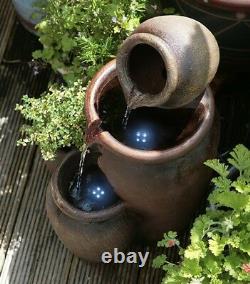 Honey Pot Cascading Jugs Fountain Garden Planter Water Feature with LED Lights