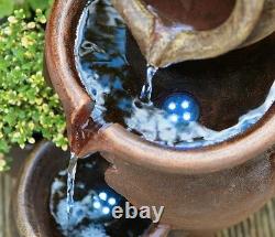 Honey Pot Cascading Jugs Fountain Garden Planter Water Feature with LED Lights
