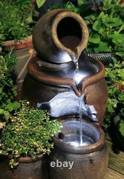 Honey Pot Cascading Jugs Fountain Garden Planter Water Feature with LED Lights