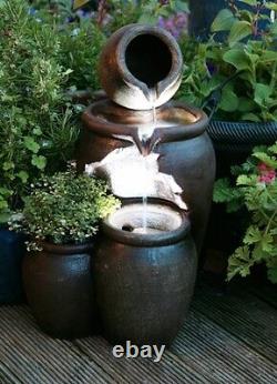 Honey Pot Cascading Jugs Fountain Garden Planter Water Feature with LED Lights