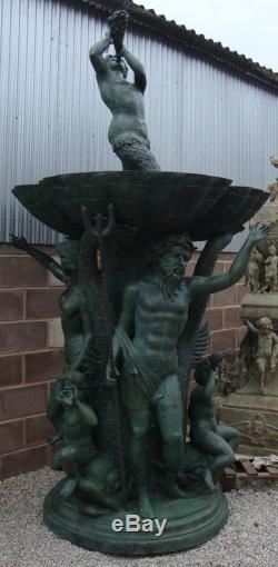 Huge Bronze Neptune Fountain / Water Feature 334cm High Verdigris Finish