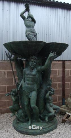 Huge Bronze Neptune Fountain / Water Feature 334cm High Verdigris Finish