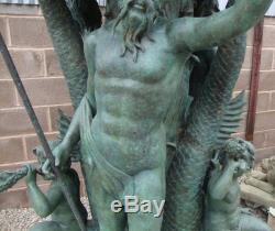 Huge Bronze Neptune Fountain / Water Feature 334cm High Verdigris Finish