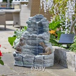 Hybrid Powered Otter Falls Water Feature Cascading Fountain Outdoor Garden Decor