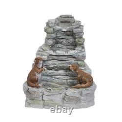 Hybrid Powered Otter Falls Water Feature Cascading Fountain Outdoor Garden Decor