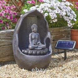 Hybrid Solar & Battery Powered Zen Buddha Fountain Outdoor Garden Water Feature